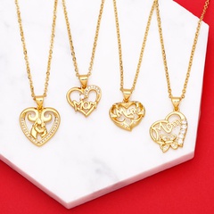 letter Mom heart-shaped copper gold-plated inlaid zircon necklace Mother's Day jewelry