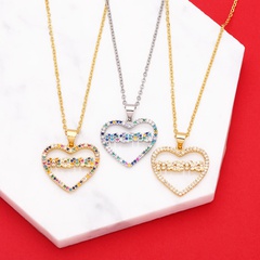 simple hollow heart letter MaMa copper gold-plated inlaid zircon necklace