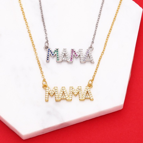 Fashion Letter MAMA Anhänger Kupfer vergoldete Zirkonkette mit Intarsien's discount tags