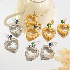 Fashion imple heart-shaped multicolor zircon earrings titanium steel