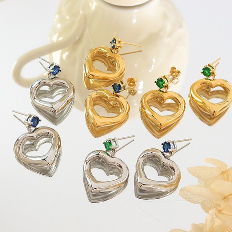 Fashion imple heart-shaped multicolor zircon earrings titanium steel's discount tags