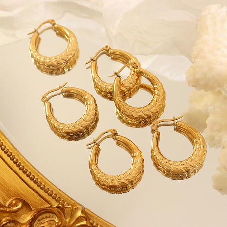 Fashion wheat ear geometric titanium steel plated 18k gold earrings's discount tags