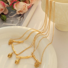 retro bamboo lotus pendant necklace chain titanium steel plated 18K gold collarbone