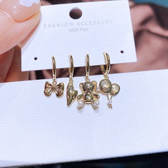 Fashion heart-shaped bear bow copper earrings 4-piece set