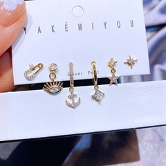 Fashion 6-piece anchor star zircon copper earring set jewelry