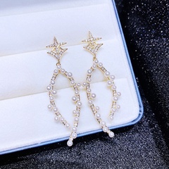 Fashion pendant pearl long star copper earrings
