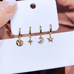 Fashion sun moon stars 4-piece set copper micro-set zircon earrings