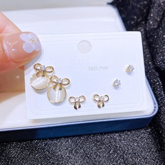 Fashion sweet summer opal bow copper earrings three pairs