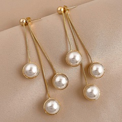 Fashion pearl tassel real gold electroplating copper earrings wholesale