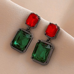 Fashion retro emerald inlaid rhinestone square copper earrings