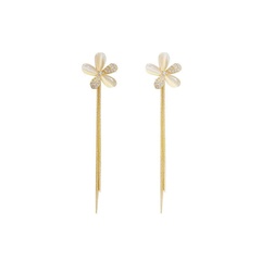simple opal flower tassel copper earrings