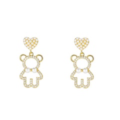 new cute bear pendant copper pearl earrings