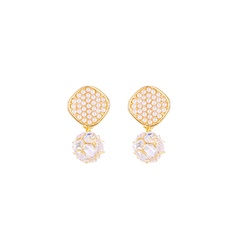 simple pearl diamond square pendant stud earrings