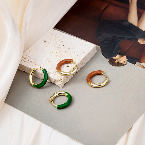 Pendientes pequeños de cobre con círculo a juego de color de esmalte verde a la moda, joyería para oreja's discount tags