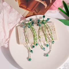 Fashion green forest crystal tassel alloy earrings retro