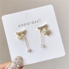 Fashion sweet flower heart-shaped asymmetric pearl tassel earrings jewelry