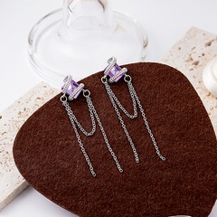 Fashion long chain romantic amethyst tassel alloy earrings