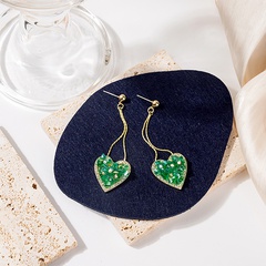 Fashion diamond emerald crystal heart-shaped alloy earrings