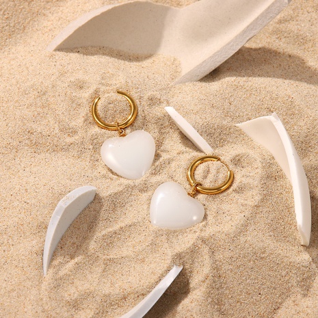 Fashion white jade heart-shaped pendant titanium steel earrings's discount tags