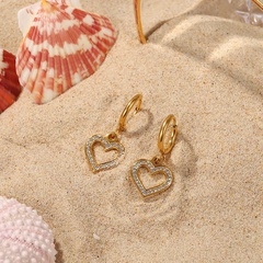 Fashion 18K gold stainless steel hollow heart-shaped zircon heart-shaped pendant earrings
