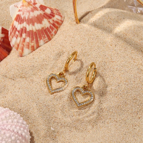 Fashion 18K gold stainless steel hollow heart-shaped zircon heart-shaped pendant earrings's discount tags