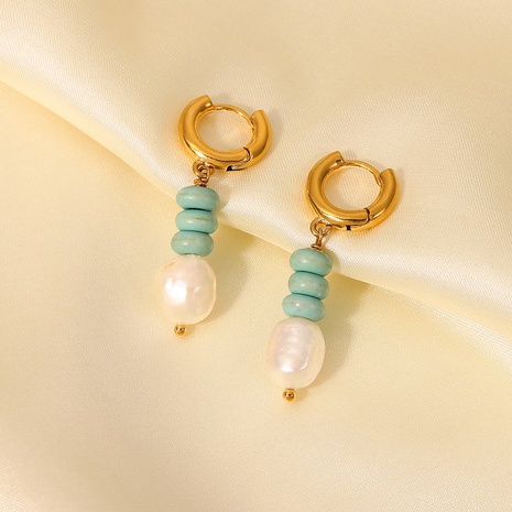 Boucles oreilles en or 18 carats en acier inoxydable avec pendentif perle en pierre verte à la mode's discount tags