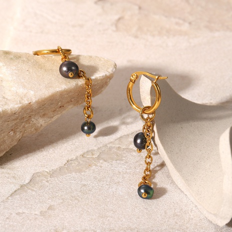 Boucles d'oreilles pendantes à pompon en forme de perle noire vintage en acier inoxydable's discount tags