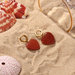 Fashion retro red gold sandstone heart-shaped pendant earrings stainless steel