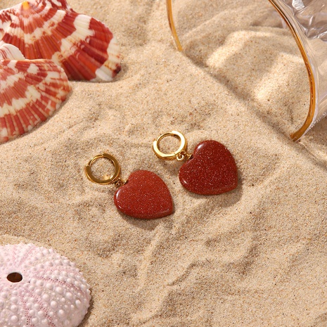 Fashion retro red gold sandstone heart-shaped pendant earrings stainless steel's discount tags