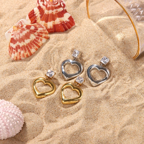 Boucles d'oreilles pendantes en forme de coeur avec zircon carré en or 14 carats en acier inoxydable's discount tags
