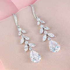 Fashion tassel drop-shaped zircon leaf bridal copper earrings
