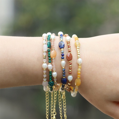 mode section naturelle or bleu perlé perle d'eau douce bracelet en cuivre en gros's discount tags