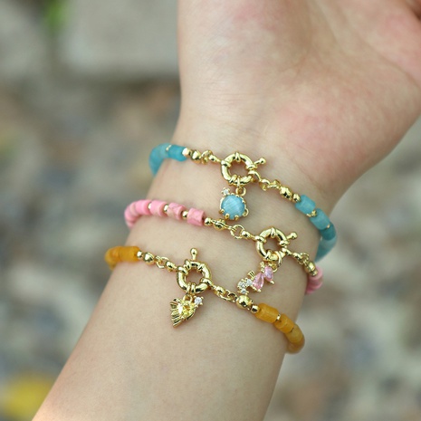 new mixed color stone beaded seabed small animal pendant diamond copper bracelet's discount tags