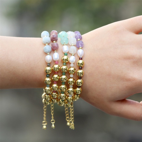 new faceted amethyst green aventurine stone freshwater pearl copper bracelet's discount tags