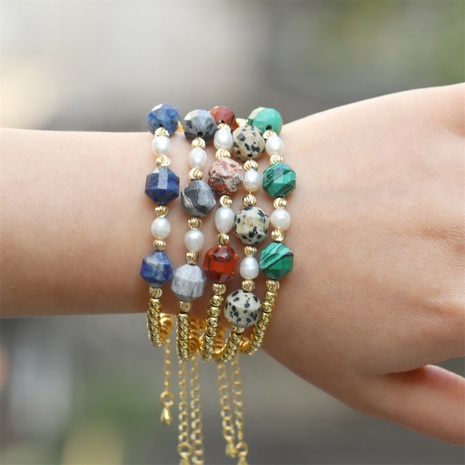 Nouveau bracelet cuivre géométrique lapis lazuli facetté perle d'eau douce malachite's discount tags