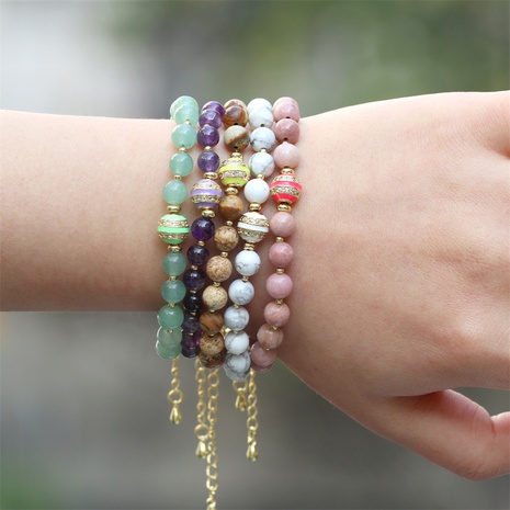 fashion semi-precious stones black agate gold bead drip oil copper bracelet's discount tags