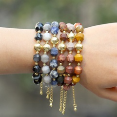 fashion geometric faceted beaded blue stone copper gold-plated bead bracelet
