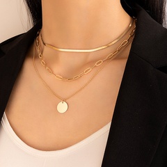 simple alloy disc hollow multi-layer necklace
