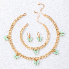 Fashion Green Butterfly Imitation Fritillary Bracelet Necklace Earring Jewelry Set