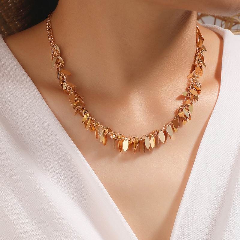 Fashion jewelry geometric alloy disc singlelayer necklace