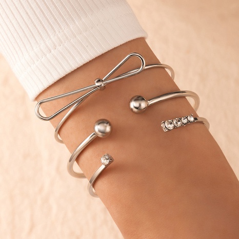 fashion bow diamond geometric bead opening three-piece bracelet's discount tags