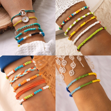 ethnic style jewelry color beaded daisy braided rope bead multi-layer bracelet's discount tags