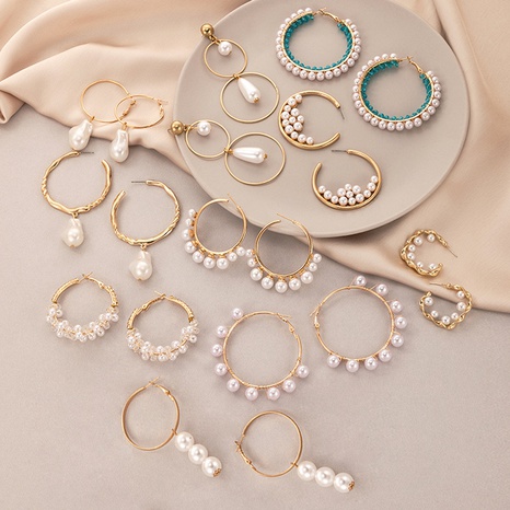 Pendientes de cuentas geométricas de aleación con incrustaciones de perlas barrocas de joyería OL de moda's discount tags