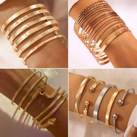 fashion stacking gold and silver glossy geometric animal snake open bracelet's discount tags