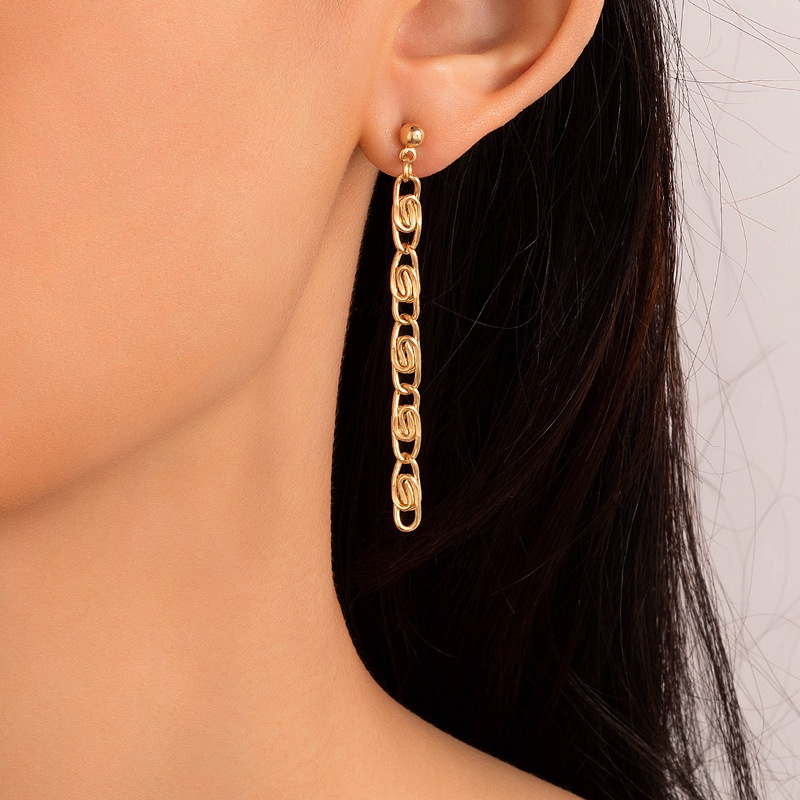 fashion pinshaped chain tassel geometric hollow earrings