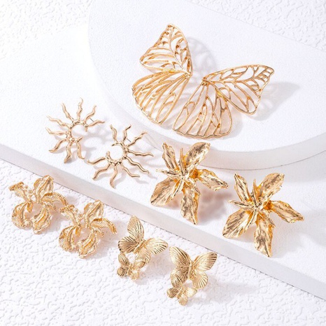 simple alloy butterfly hollow sun geometric irregular flower leaf earrings's discount tags