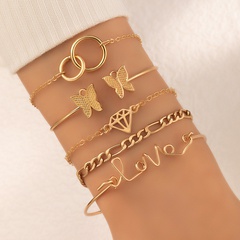 Butterfly Diamond Hollow Ring Letter Chain Open Bracelet Set