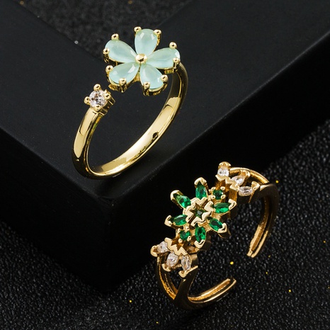 Fashion New Copper Gold-Plated Micro Inlaid Zircon Flower-Shaped Ring Female's discount tags