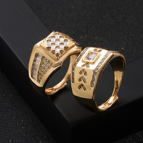 Fashion Copper Plated Real Gold Inlaid Zircon Geometric Men's Ring's discount tags