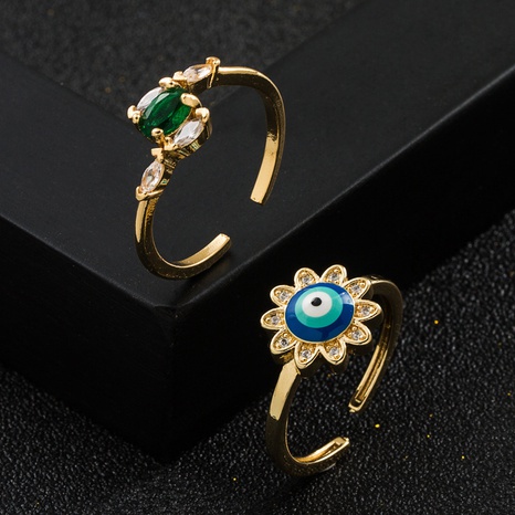 Fashion Copper-Plated Gold Micro Inlaid Zircon Opening Adjustable Devil's Eye Ring's discount tags